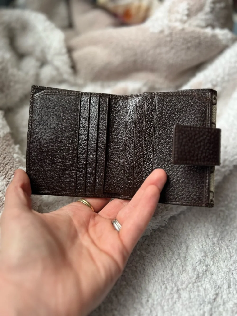 Gucci Beige and Brown GG Canvas Compact Wallet with Metal Plaque - Picture 9 of 11